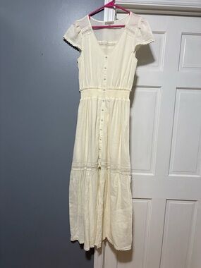 Wonderly Cream Lightweight Boho Hippie Cotton Lined Maxi Dress Medium